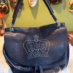 Luxurious RockDeGoth Boutique Pebbled Leather Crystal and Studded Black Handbag